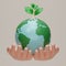 Two Hands hold planet earth and plant icon. Earth day symbol. Globe with sapling, Eco Save the world, Clean environment,