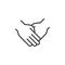 Two hands holding each other line icon