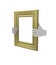 Two hands holding a gold rectangular picture frame. 3d. Isolated
