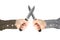 Two hands with knives facing each other. Confrontation and war