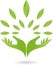 Two hands and leaves, plant, nature and gardener logo