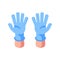 Two hands in medical gloves flat illustration. Open palms in blue gloves