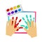 Two Hands Painting With Finger Paint, Elementary School Art Class Vector Illustration