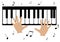 two hands, a piano and music notes