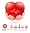 Two hands and red heart conceptual design. Health care service vector