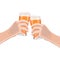 Two hands with weizen glasses of beer for banners, flyers, posters, cards. Light beer with foam. International Beer Day