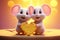 Two happy cartoon white mice, with smiles on their faces, hold heart-shaped cheese, heartwarming Valentine\\\'s Day scene o