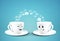 Two happy cups of coffe social media concept