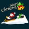 Two happy cute Christmas penguin in hat and scarf sledding snow ice slides on the eve of the new year. Greeting vector