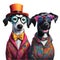 Two happy laughing animals wearing glasses and a suit with a Vibrant color. AI-Generated.