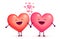 Two happy laughing holding hands cute lovely hearts, vector Valentines day greeting cart elements