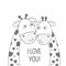 Two happy lovely giraffes. Best friends. Greeting card to the valentines day.