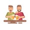 Two happy men drinking beer flat illustration