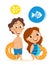Two happy smile healthy kids childs boy girl summer vacation