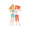 Two Happy Women Friends Posing Together, Female Friendship Vector Illustration
