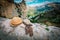 Two hats in mountains of Guadales, Alicante, vacation in Spain