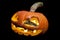 The two headed Japanese rat snake on black with Haloween pumpkin