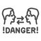 Two heads with arrows and danger warning line icon, prevent covid-19 concept, Keep distance in conversation sign on