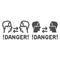 Two heads with arrows and danger warning line and solid icon, prevent covid-19 concept, Keep distance in conversation