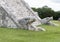 Two Heads of serpent on El Castillo Pyramid in Chichen Itza