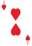 The two of hearts card in a regular 52 card poker playing deck