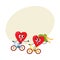 Two hearts cycling together, riding bicycles, couple in love concept