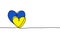 Two hearts embracing each other continuous one line drawing in Ukraine flag colors in supporting Ukraine concept