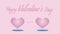 two hearts gradient and dotted line on pink and shadow background with text happy valentines day, love romance concept