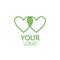 Two hearts and green leaf logo. Charity concept