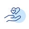 Two hearts in hand. Loving and romantic relationship. Pixel perfect, editable stroke icon