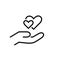 Two hearts in hand. Loving and romantic relationship. Pixel perfect, editable stroke line icon