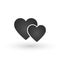 Two hearts icon, together love black symbol. Vector illustration isolated on white background