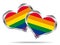 Two hearts with lgbt flag.