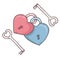 Two Hearts locked together, and two keys. Doodle sketch isolated on white. Love, Romantic and Valentineâ€™s Day concept. Designs