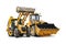 Two heavy front loaders or bulldozers on a white isolated background. Construction equipment and transport. Transportation and