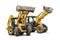 Two heavy front loaders or bulldozers on a white isolated background. Construction equipment and transport. Transportation and