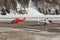 Two helicopters at the airport of St Moritz