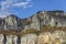 Two high top of Lakatnik rocks with monument and cross, Iskar river defile, Sofia province