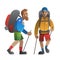 Two hikers and backpackers. Trekking, hiking, climbing, traveling.