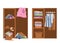 Two home organize with things, clothing on white background, vector flat illustration