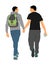 Two homosexual boys walking and hand holding illustration. Handsome gay couple tenderness in public.