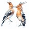 Two hoopoe birds. Illustration AI Generative