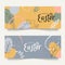 Two horizontal banners with hand drawn Easter decorations in pastel colors. Minimalist style design with eggs, rabbit