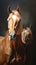 Two horses with gleaming coats against a dark background. Concept of equine elegance, animal portraits, and the grace of