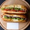 Two hot dogs lying on the wooden plate. Mock up