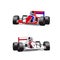 Two hound cars, formula, cartoon on white background,