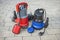 Two household submersible pump with plastic housings  on stone floor