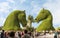 Two huge horse heads made from plants in the botanical Dubai Miracle Garden in Dubai city, United Arab Emirates