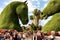 Two huge horse heads made from plants in the botanical Dubai Miracle Garden in Dubai city, United Arab Emirates