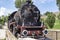 Two hundred years old train in muradiye district of van province. Turkey. locomotive in black color.